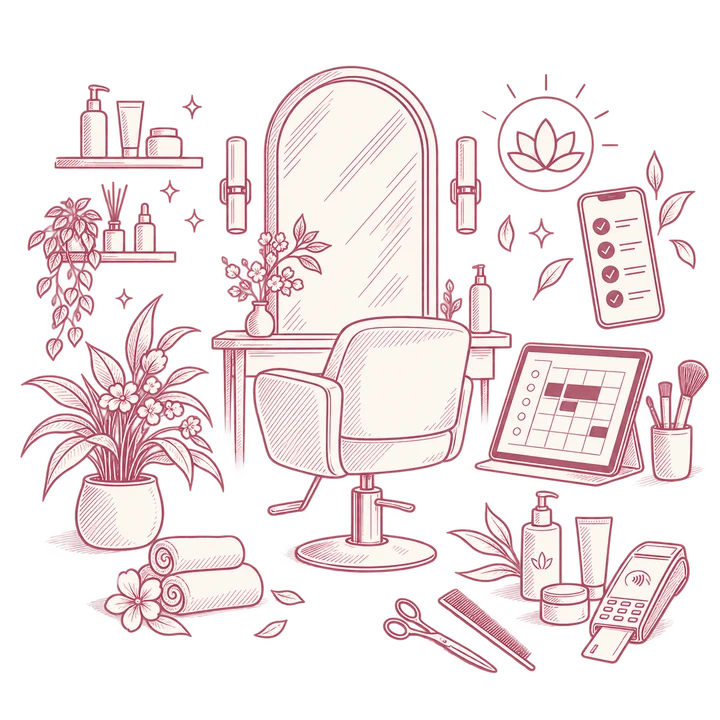 Illustration d’un salon Estetik et de ses outils de réservation